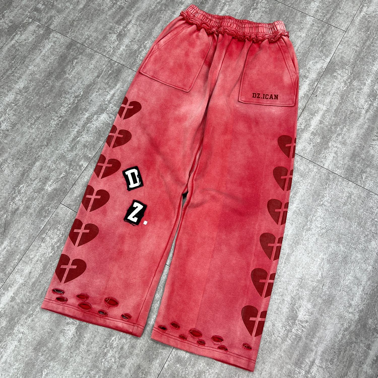 YITE Custom Print Embroidery French Terry Men Sweat Pants Jogger Heavyweight Baggy Straight Leg Acid Wash Distressed Sweatpants