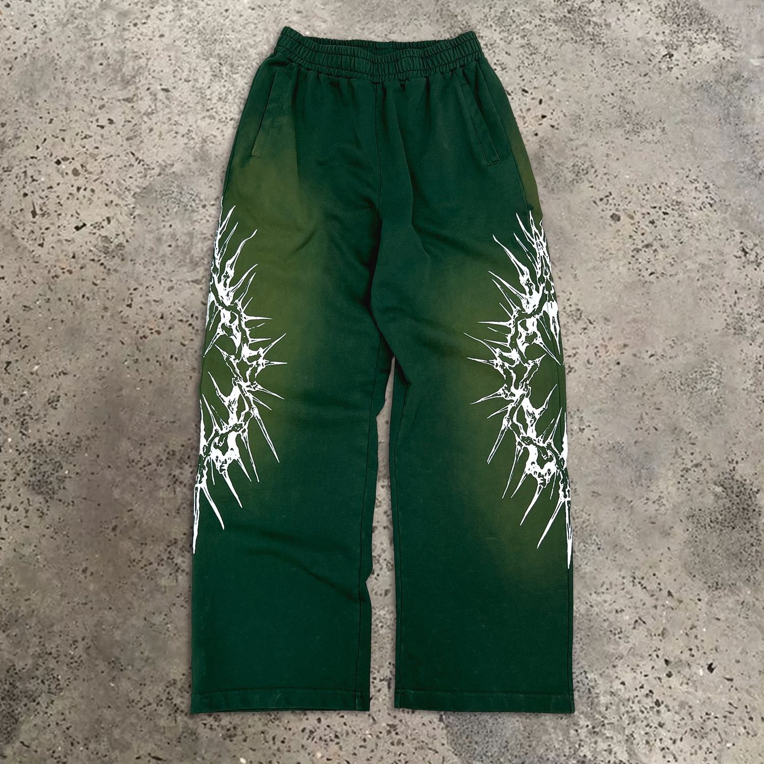 Wholesale Custom Cotton Men Acid Wash Stacked Pants Jogger Vintage Screen Printing Sun Faded Men's Baggy Flared Sweatpants