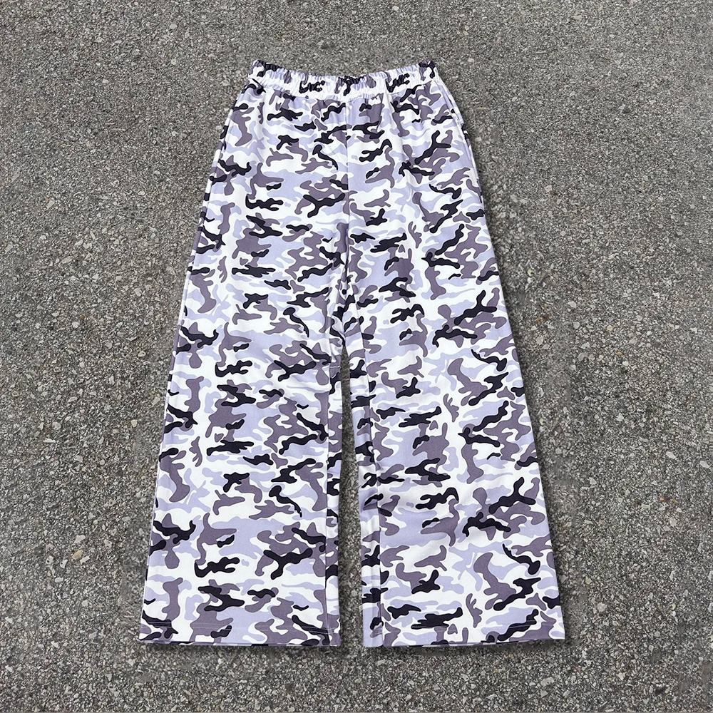 Wholesale Custom Cotton Camouflage Baggy Stacked Pants Premium French Terry Heavy Weight Men Camo Straight Leg Sweatpants