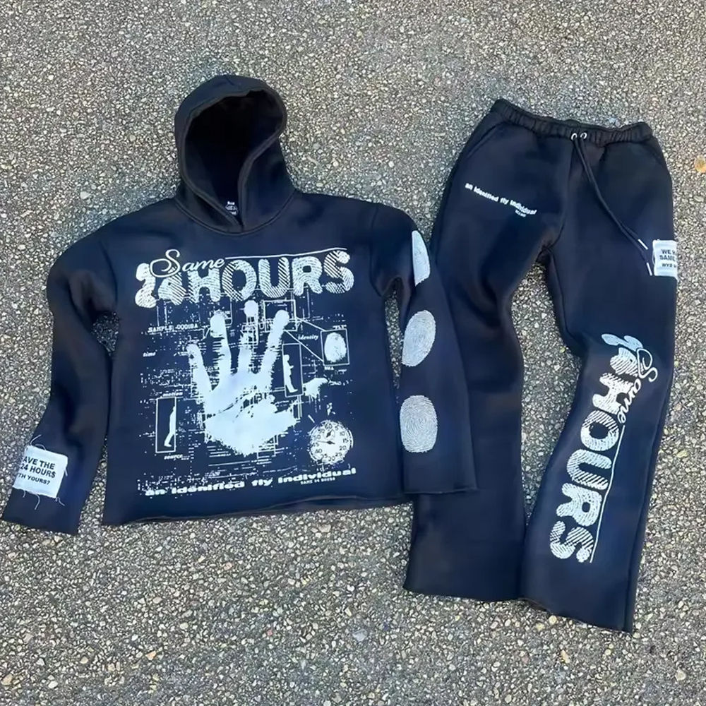 Custom Printed Men's 400 GSM Oversized Drop Shoulder Boxy Fit Hoodie and Straight Leg Pants 2 Piece Tracksuit Set