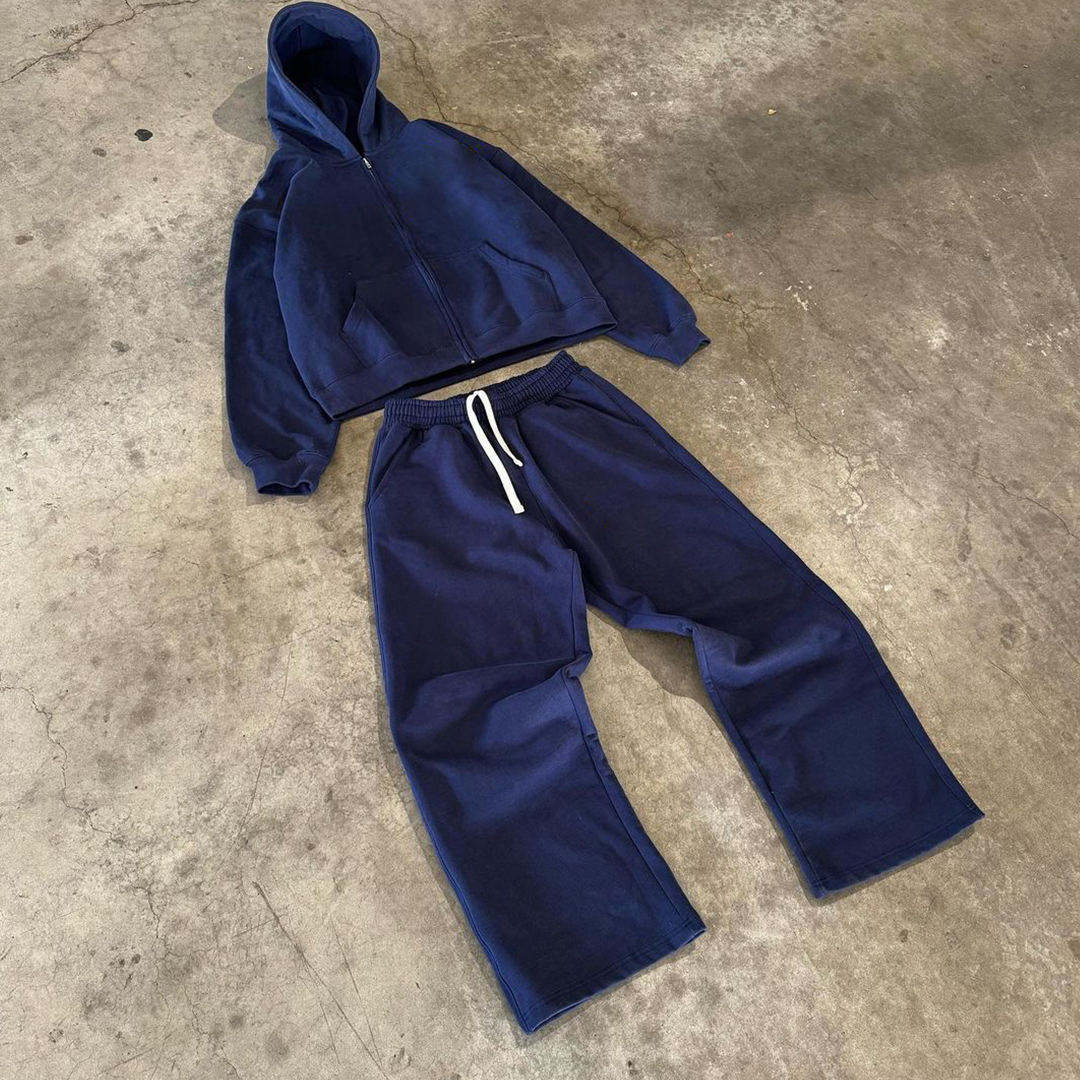 High Quality Custom Blank Baggy Tracksuit Set 500 Gsm French Terry Cotton Sweatsuits Men's Zip up Hoodie and Sweatpants Set