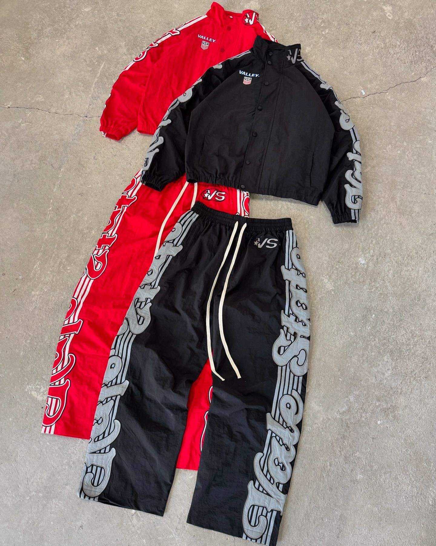 Custom Nylon Track Stacked Sets Embroidered Sweat Suits Men Two Pieces Flare Pants Sets Hoodies Tracksuits Sweatsuit for Men