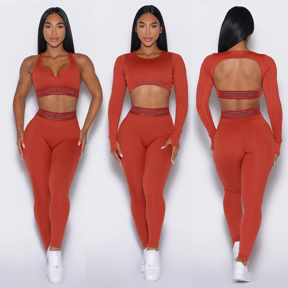 Custom Logo Red Sports Gym Wear Yoga Leggings Set Workout Fitness Pants and Bra Set Sportswear for Women