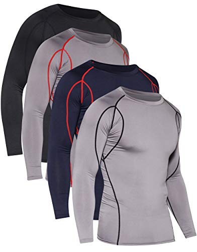 Pack Men Compression Long Sleeve Shirts, Athletic Workout Undershirt Base Layer Top for Winter Sports