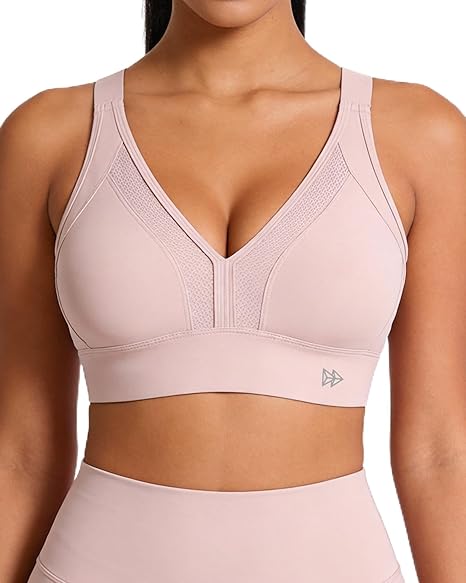Yvette Sports Bras for Women High Impact Support, Sleek V-Neck with Adjustable Criss Cross Straps for Running&Workout