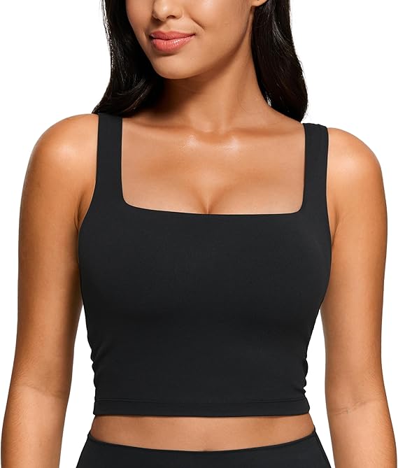CRZ YOGA Butterluxe Square Neck Crop Tank Tops for Women - Workout Longline Sports Bras Padded Yoga Camisole