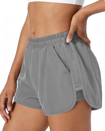 Women Running Shorts with Liner Women 2 in 1 Athletic Shorts Quick Dry Shorts with Pockets for Walking Gym Hiking