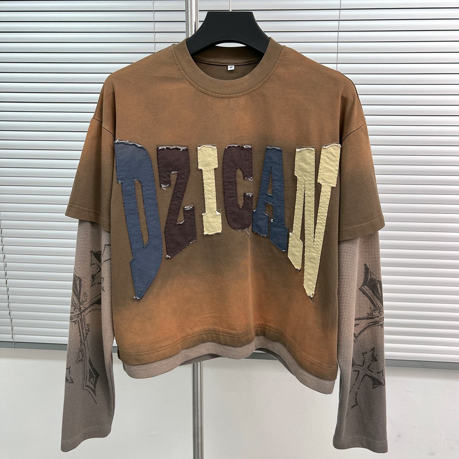 YITE Embroidery Streetwear Men Heavyweight Oversized Cropped T-Shirts Custom Printed Waffle Double Layer Long Sleeve T Shirt